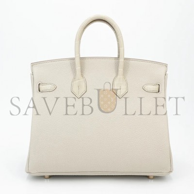 HERMÈS MASTER BIRKIN 25 CROCODILE AND TOGO LEATHER MILKSHAKE WHITE GOLD BUCKLE H076216CK18 (25*20*13cm)